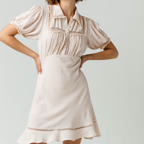 FREE PEOPLE 'Warm Glow' Short Sleeve Lace Trim Short Dress - Picture 1 of 10